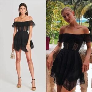 Charo Ruiz Ibiza Black Off Shoulder Lace Layered Asymmetric Vaiana Dress L